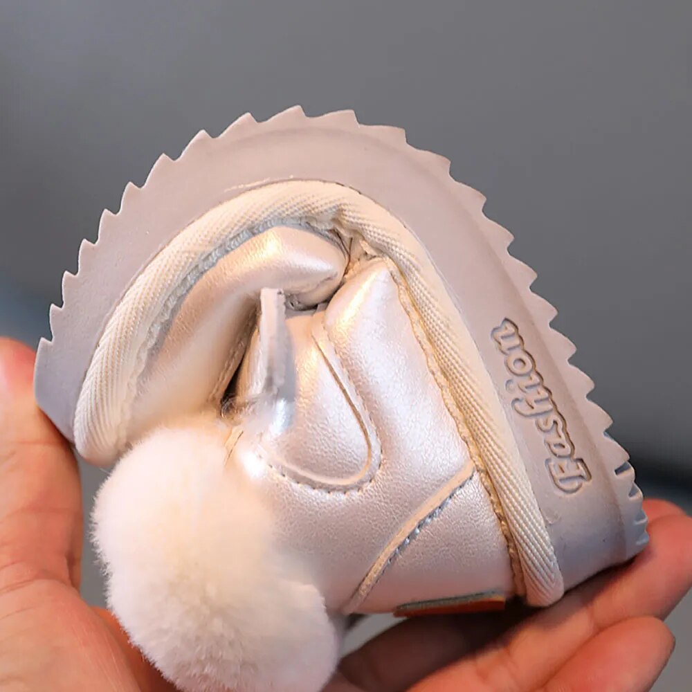 Kids Girls PU Leather Plush Warm Soft-soled Winter Shoes childrensterritory