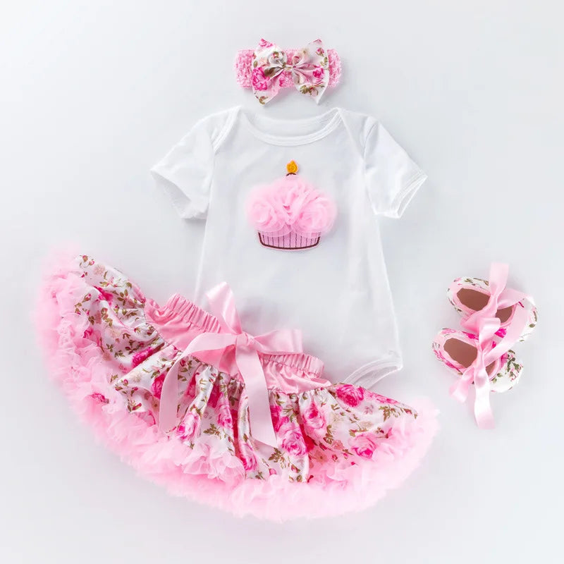 Baby Girls 4Pcs Birthday Outfit Sets/Ruffle Skirts+Romper