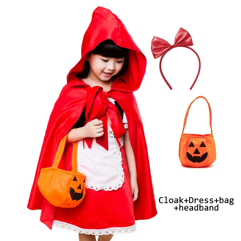 Kids Girls Fancy Cosplay Dresses for Halloween with Pumpkin Bag childrensterritory