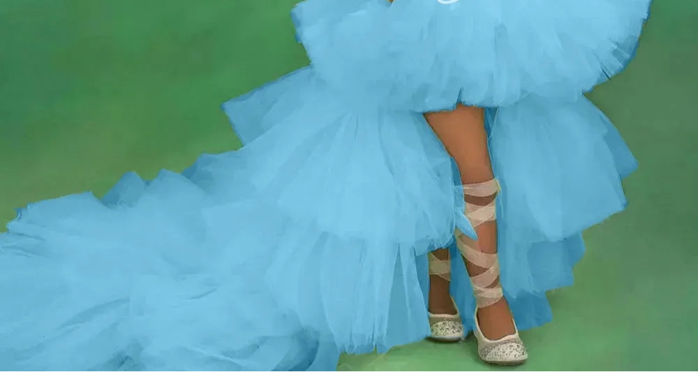 Little Girls Mint Green Tiered High-Low First Communion Gown childrensterritory