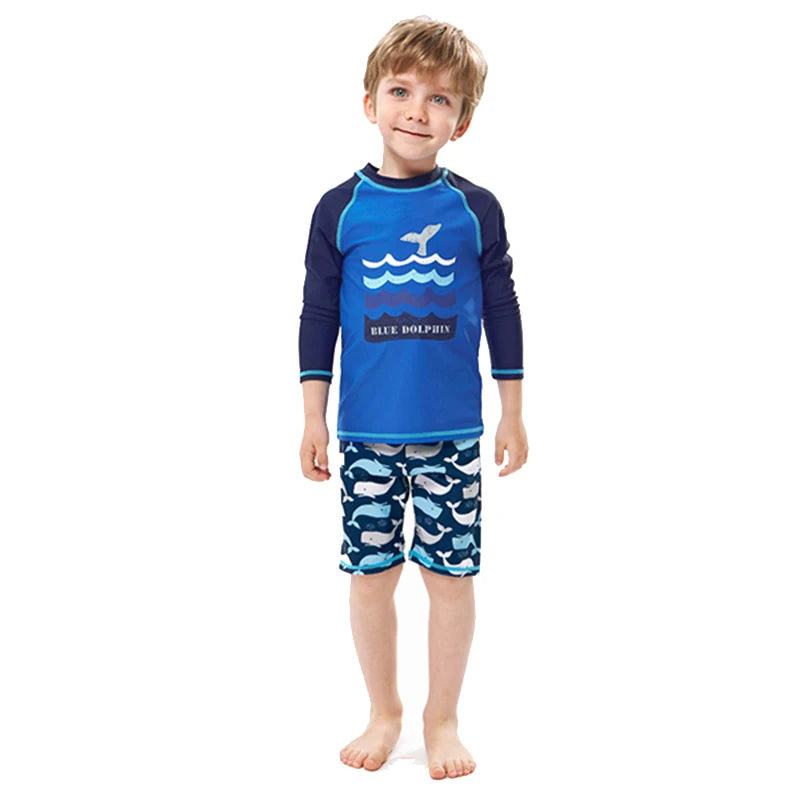 Kids Boys Cartoon Print Swimsuit With Swim Cap | Beach Wear