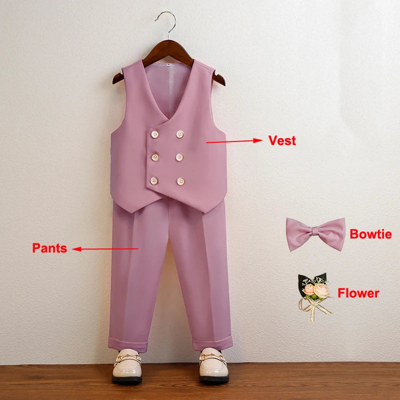 3 Pieces Kids Boys Formal Suit in 5 Colors (Vest Pants Bow-tie)