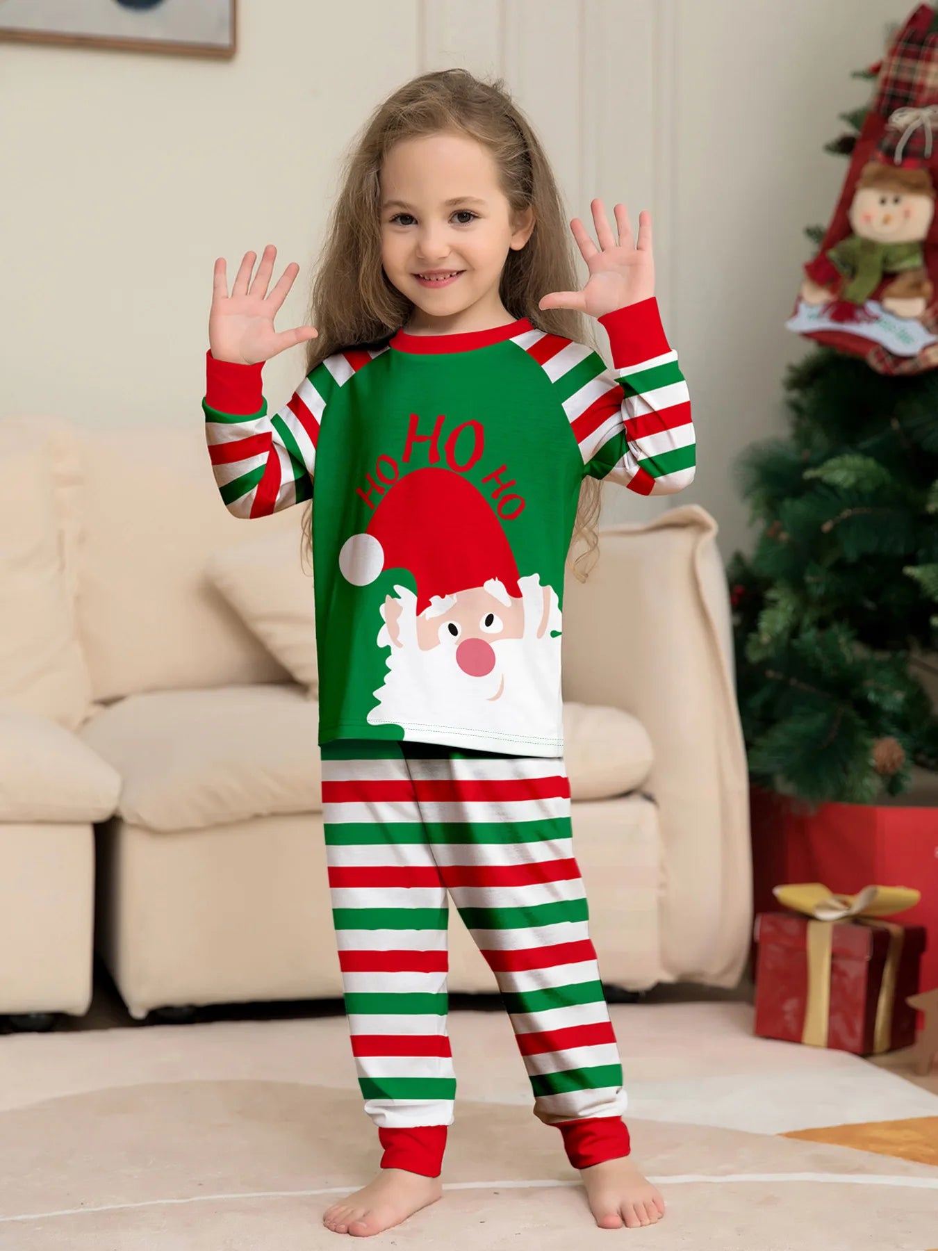 Santa Claus Striped Xmas Sleepwear For Whole Family