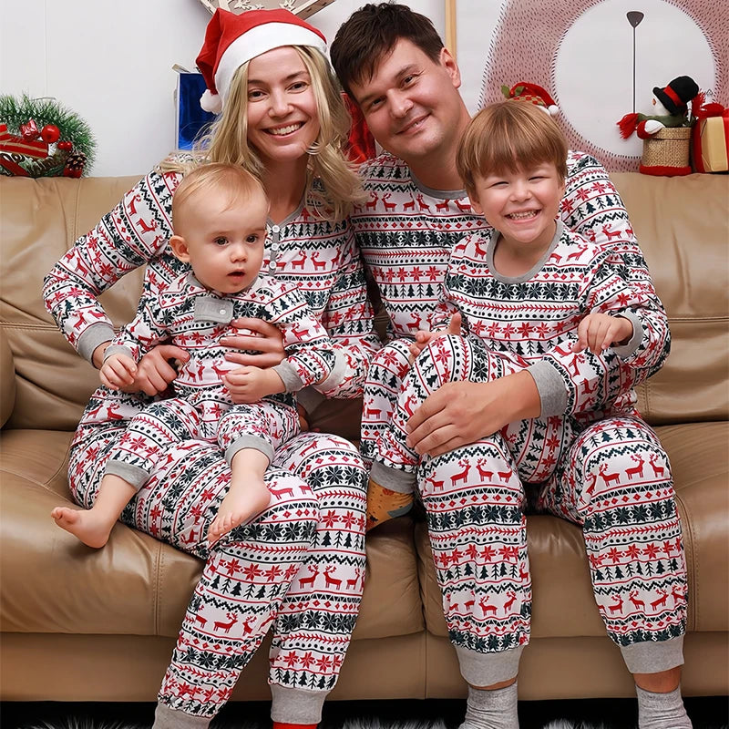 Elk and Tree Print Matching Winter Loungewear Pjs