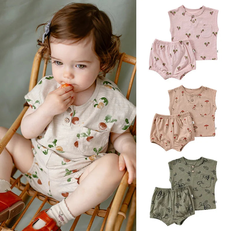 Baby Girl Printed 2pcs Top and Shorts Outfit Set for Summer childrensterritory