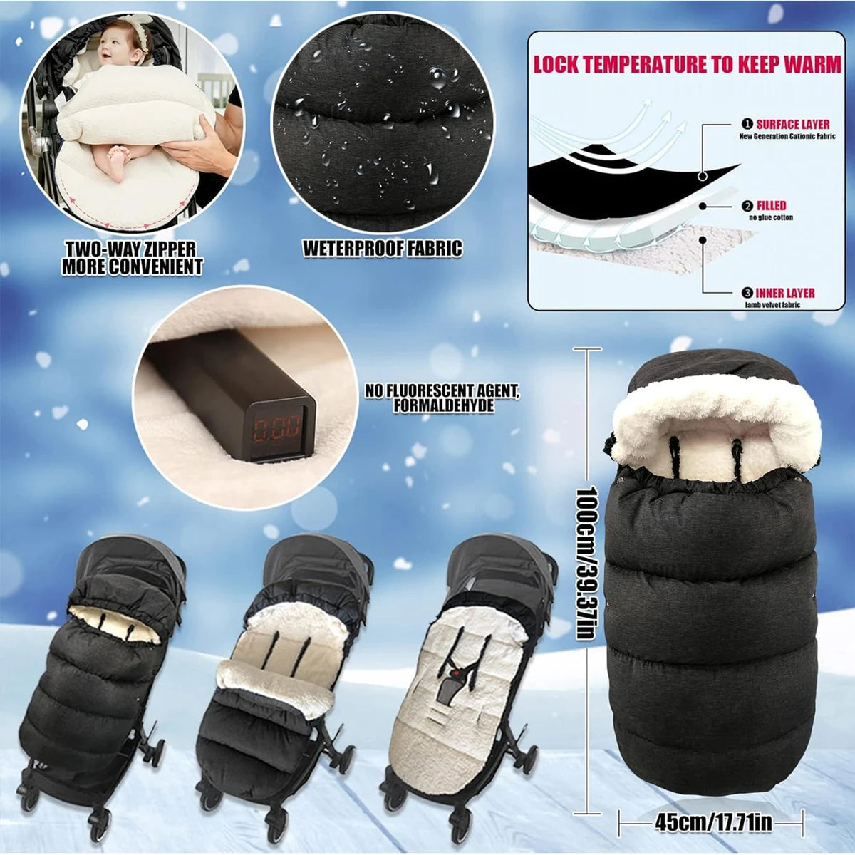 Warm, Plush-lined Lined Baby stroller Foot Covers childrensterritory