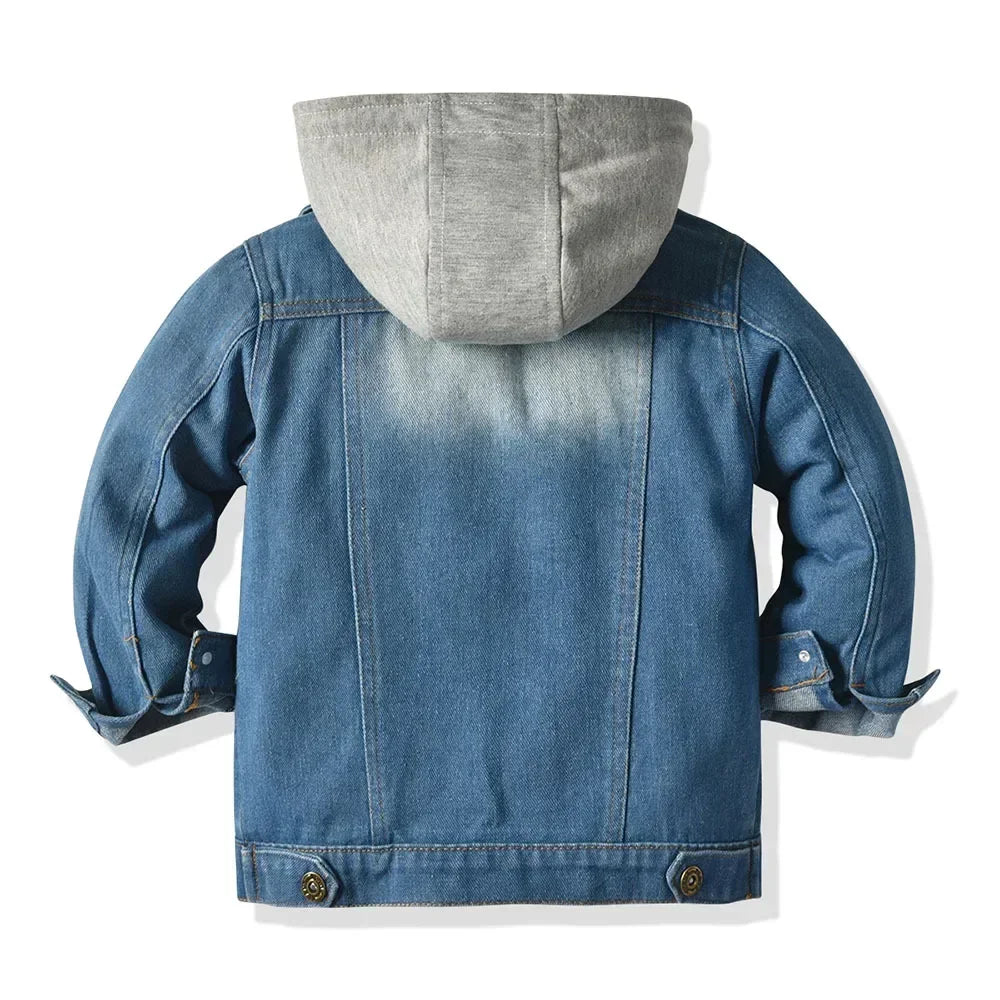 Kids Boys Loose Denim Hooded Jacket for Autumn & Winter childrensterritory