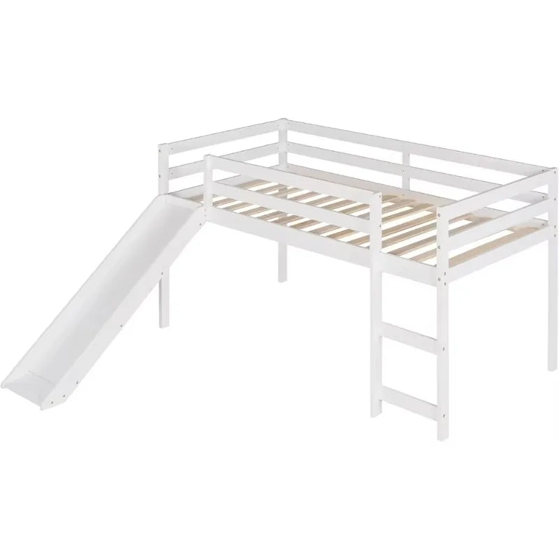 Kids Wooden Loft Bed with Climbing Ladder & Storage Space