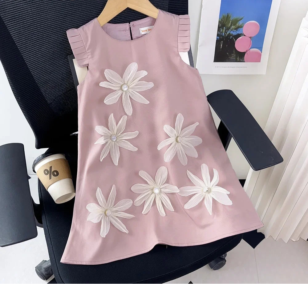3D Flower Design Kids Girls Summer Party Dresses childrensterritory