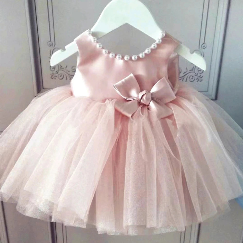 Puffy Tulle Pearls Design Charming Ball Gown for Little Girls childrensterritory