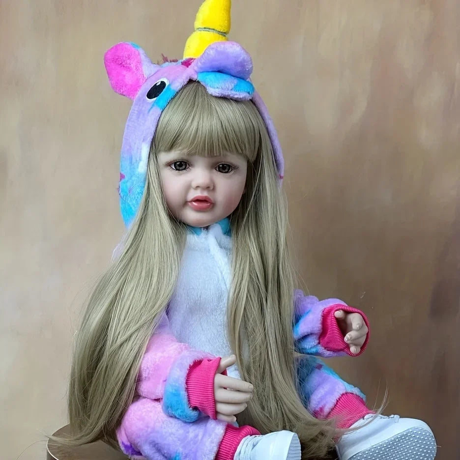 55cm Lifelike Baby Girl Doll With Blonde Long Hair childrensterritory