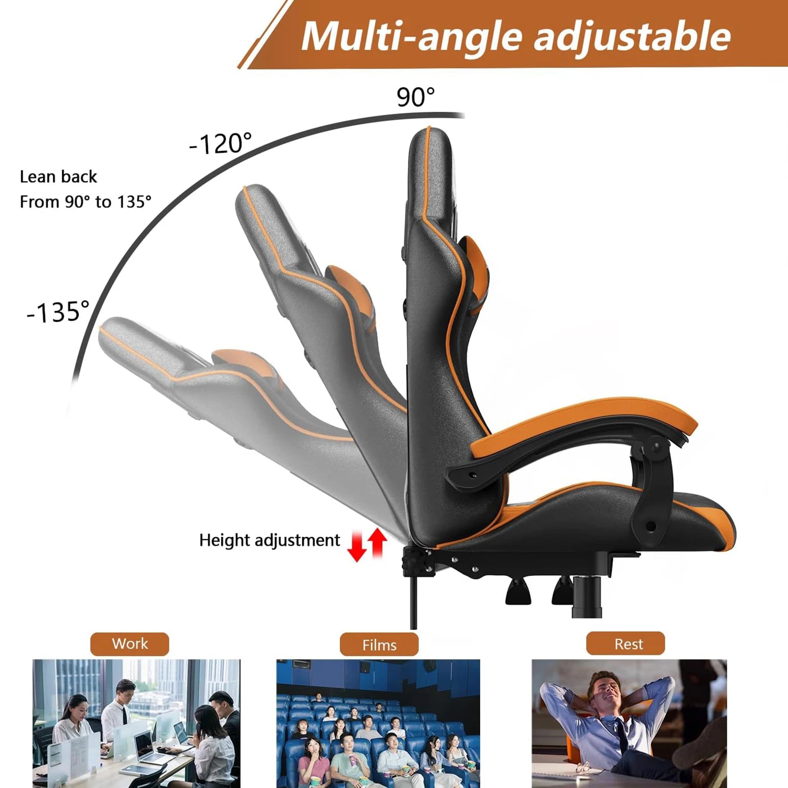 PU Leather Gaming Chair with Headrest and Lumbar Support childrensterritory