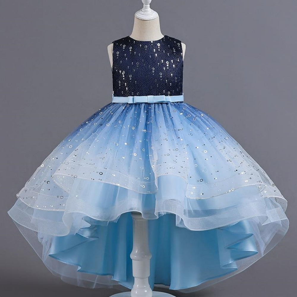 Gradient Sequin Kids Girls Fluffy Mesh Trailing Prom Dress childrensterritory