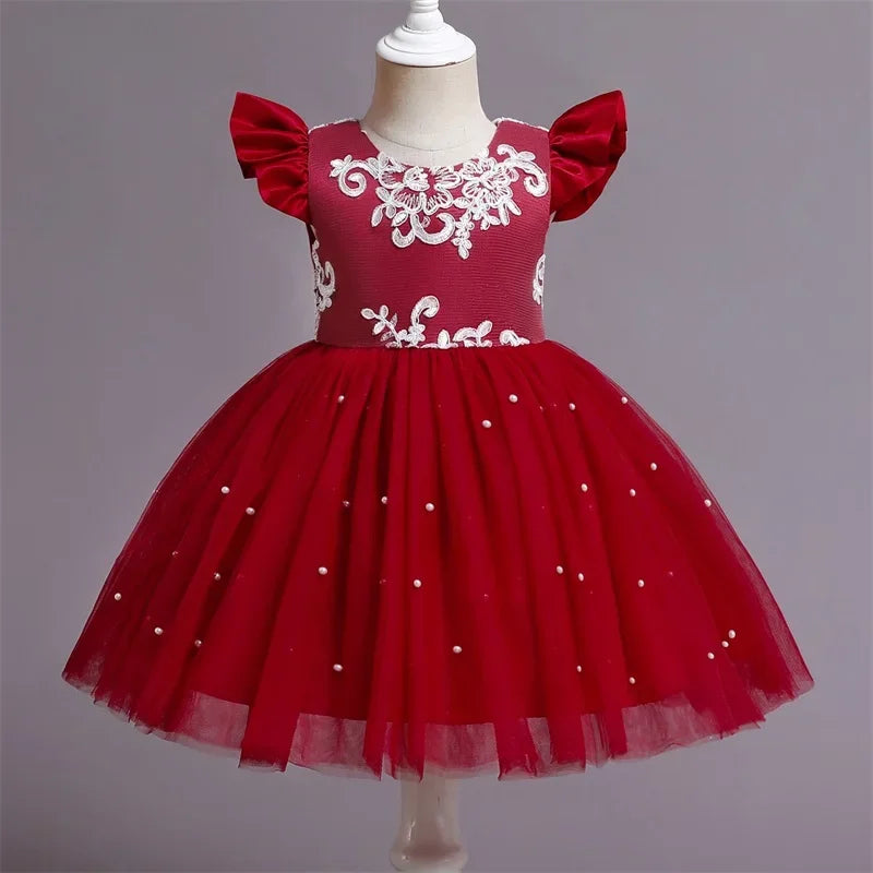 Baby/Kids Girls Lace Pearls Princess Party Dress