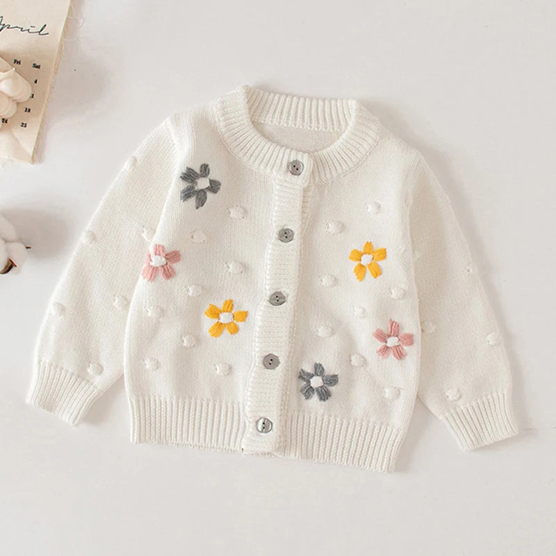 Baby Flowers Embroidered Long Sleeves Knitted Cardigans childrensterritory