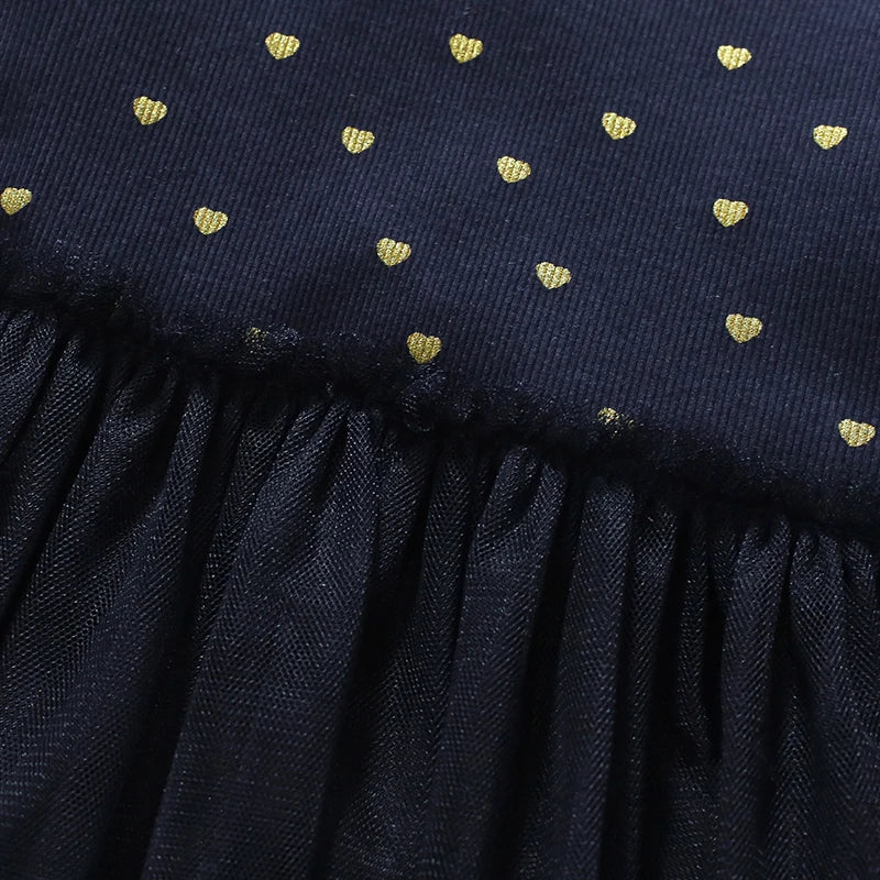 Little Girls Long Sleeves Hearts Design Mesh Dress childrensterritory
