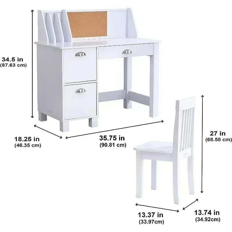 White Wooden Study Desk And Chair For Children childrensterritory