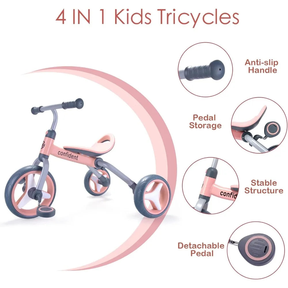 4 in 1 Tricycle for Toddlers with Adjustable Seat and Removable Pedal childrensterritory