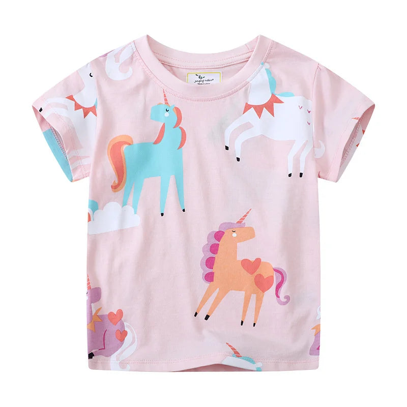 Kids Girls Cartoon Unicorns Design Summer Cotton Tees