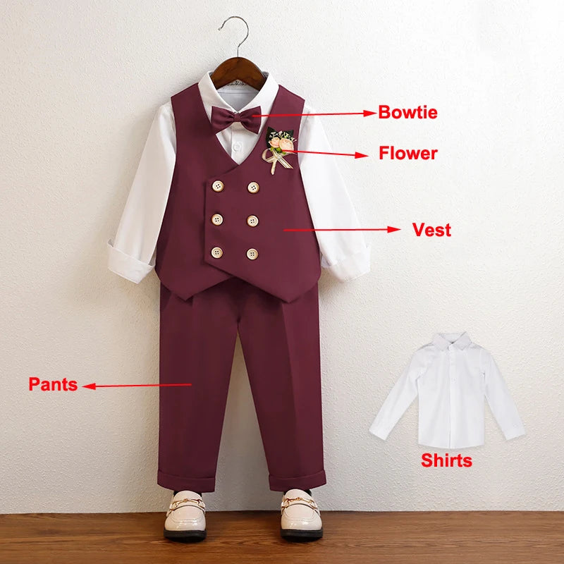 3 Pieces Kids Boys Formal Suit in 5 Colors (Vest Pants Bow-tie)