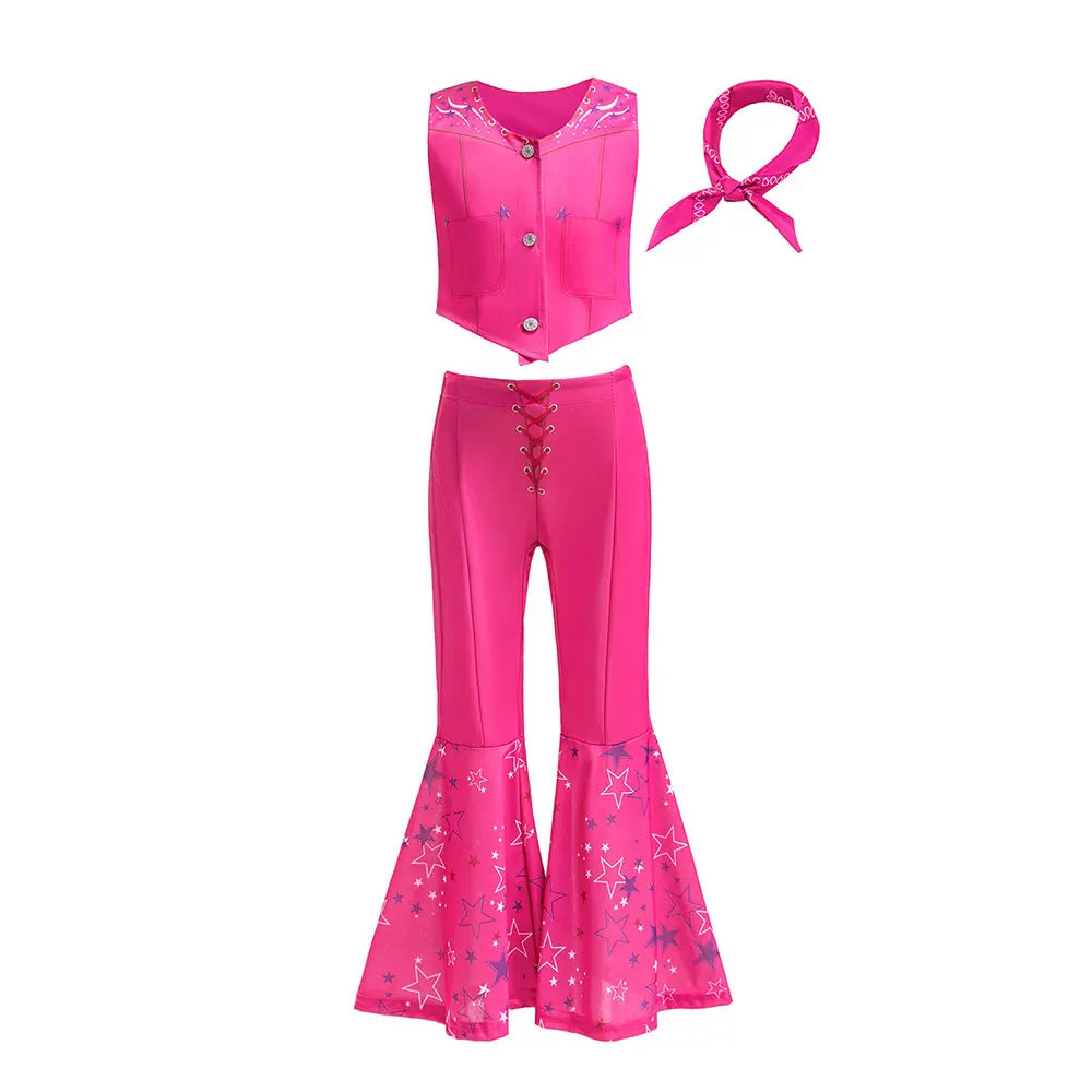 Kids Girls Starry Vest Top Pants Scarf Barbie Costume for Halloween