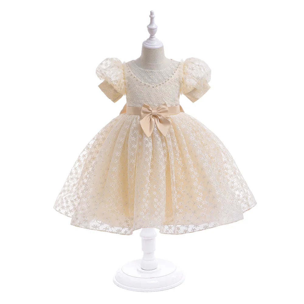 Bridemaid Flower Bow-Designed Princess Dress for Kids Girls