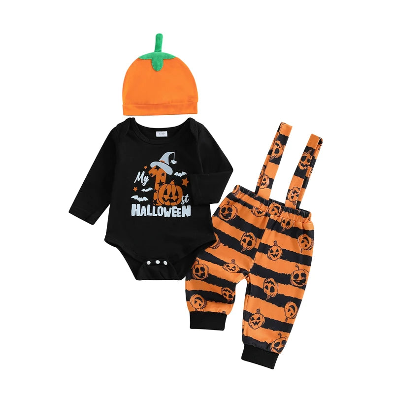 Baby Halloween 3Pcs Funny Pumpkin Printed Costume Set