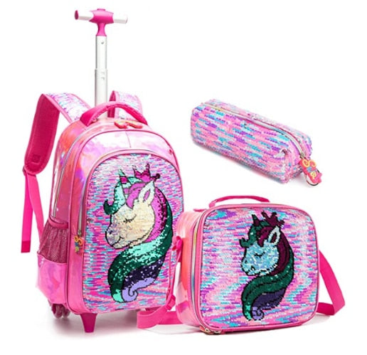 3D Unicorn Design Kids Girls School Trolley Backpack Set childrensterritory