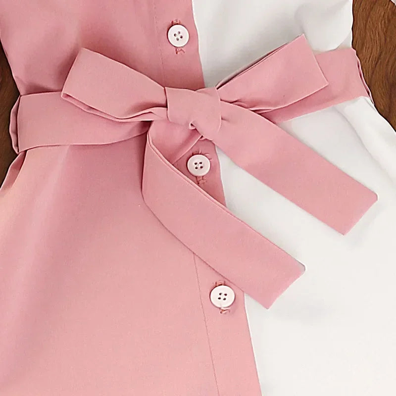 Lace-up A-line Patchwork Kids Girls Summer Dress