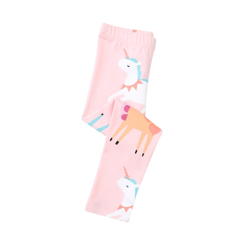 Cartoon Unicorn Design Little Girls Cotton Stretch Pants childrensterritory