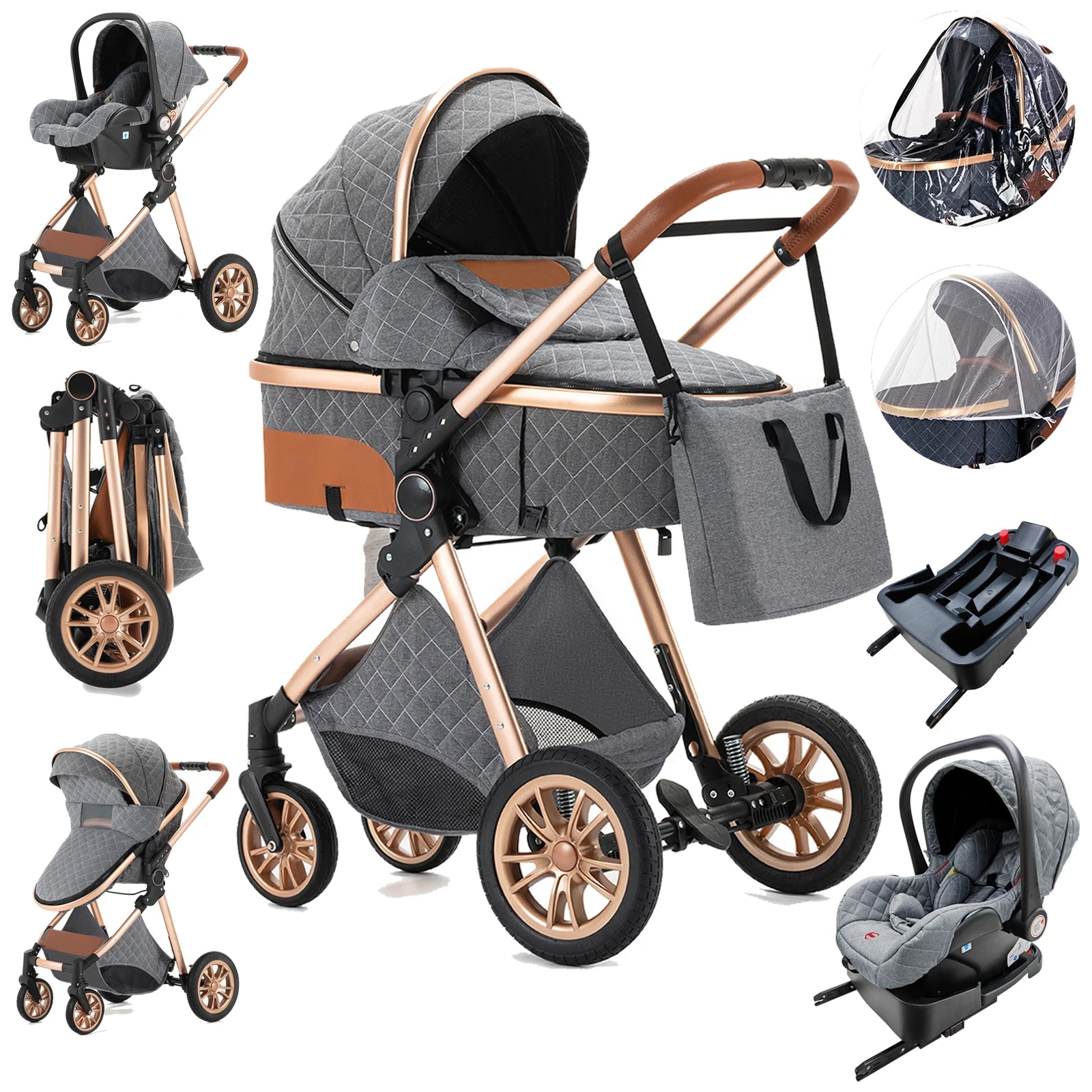 3 in 1 Portable High Landscape Luxury Baby Stroller