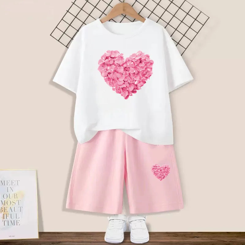 Kids Girls Butterfly High Heel T-shirt +Shorts 2 Piece Tracksuits childrensterritory
