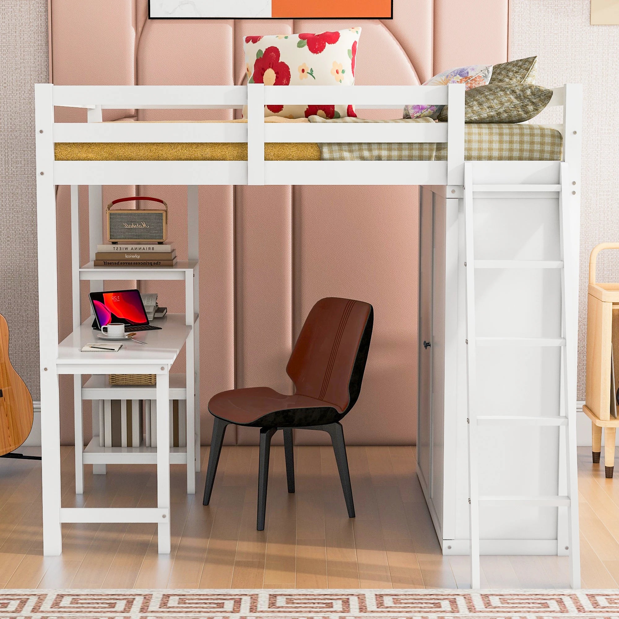 Loft Bed Made of Wood with Desk and Wardrobe for Bedroom childrensterritory