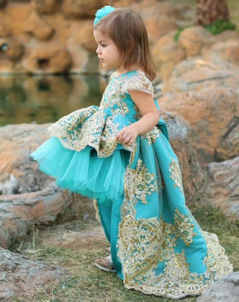 High-Low Elegant Embroidery Puffy Princess Party Dresses for Girls childrensterritory