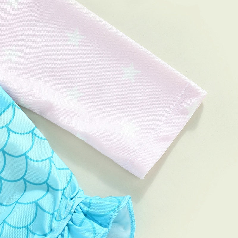 Seashell Print Toddler Girls Mermaid Style Swimsuit childrensterritory