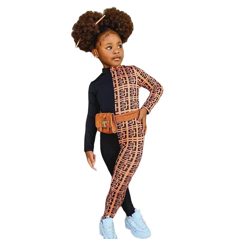 Kids Girls Patchwork Long Sleeve Romper/Jumpsuit