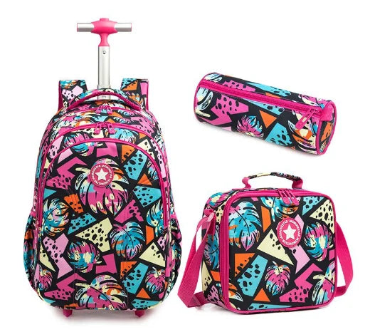 Printed 3pcs Kids School Bags On Wheels for Boys and Girls