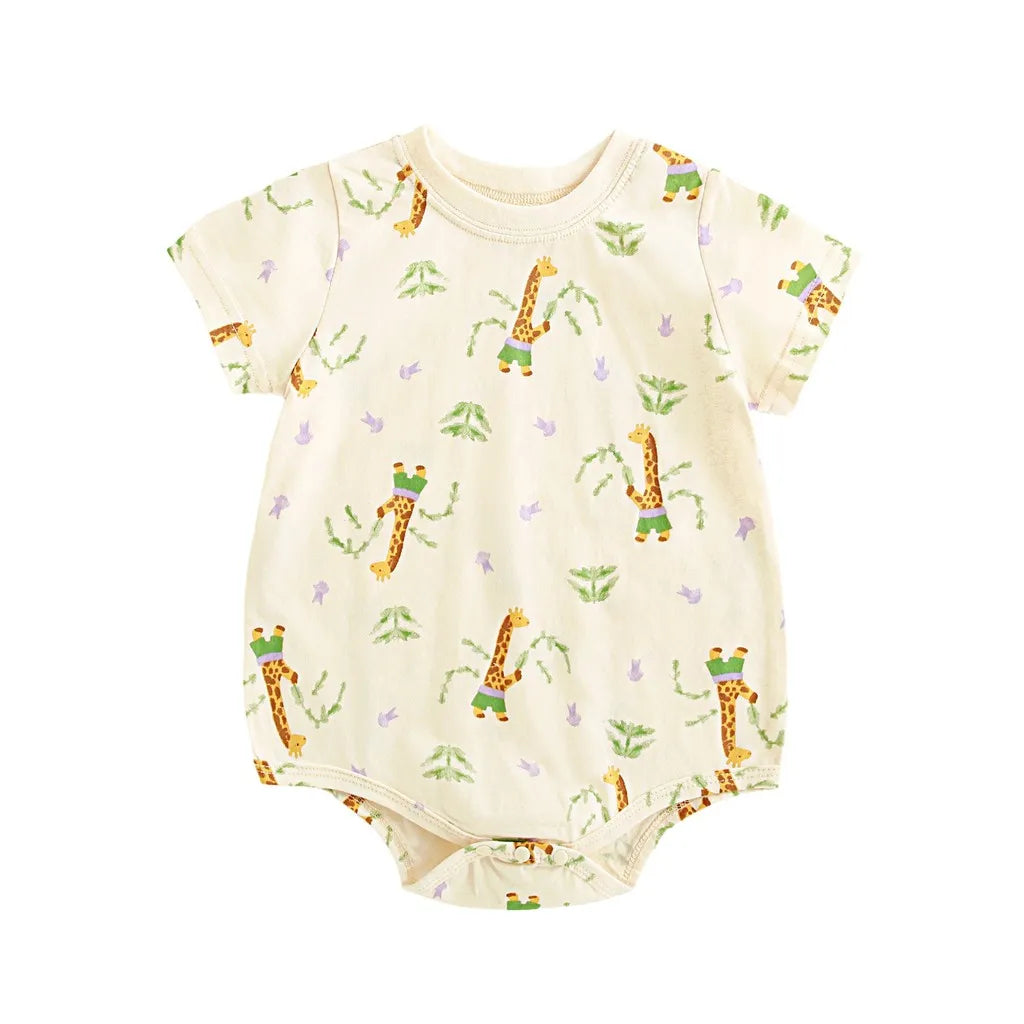 Baby Unisex Short Sleeve Printed Cotton Romper
