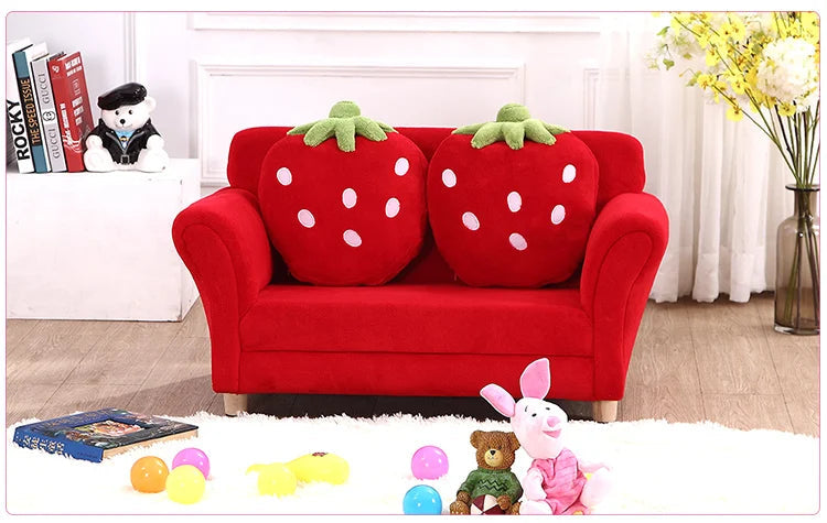 Kids Sofa Strawberry Designed Armrest Lounge Couch w/2 Pillow
