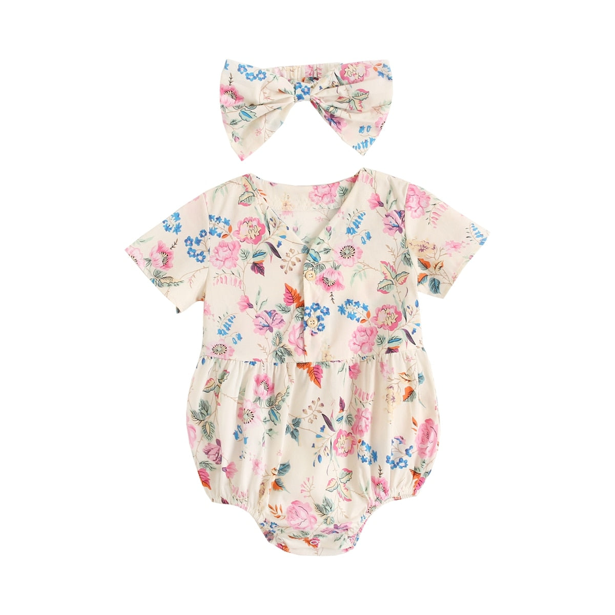 Baby Girls Sleeveless Floral Bodysuit with Headband childrensterritory