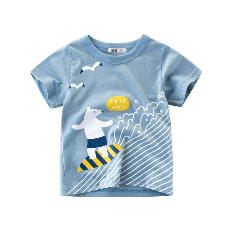 Cartoon Letter Printed Kids Boys Girls Loose Summer Cotton Top childrensterritory