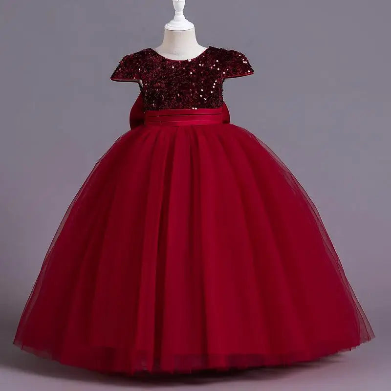 Sequin Bow Design Fluffy Formal Evening Party Dresses childrensterritory