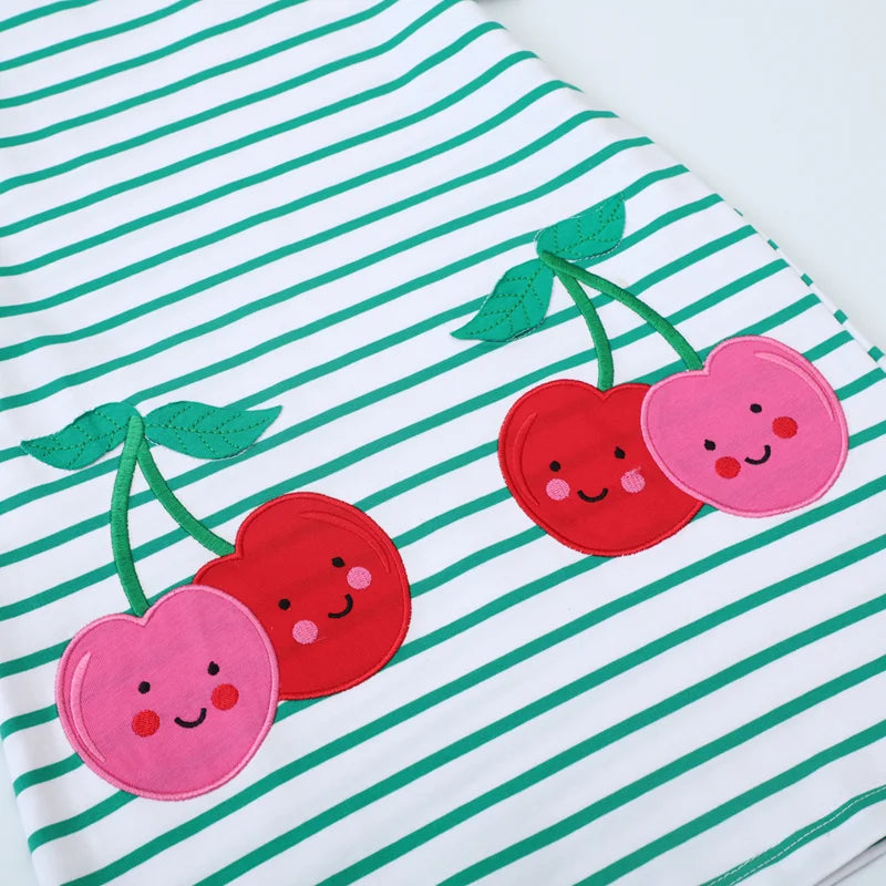 Kids Girls Cherry Embroidered Short Sleeve Summer Dress childrensterritory