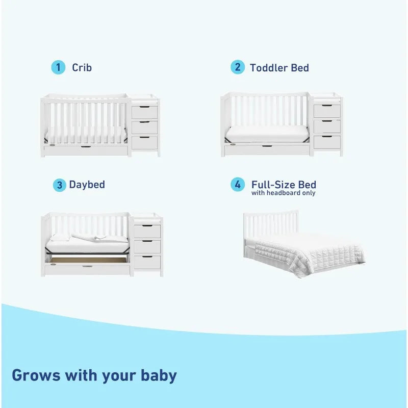 Integrated 4-in-1 Crib and Changer with Drawer for Baby childrensterritory