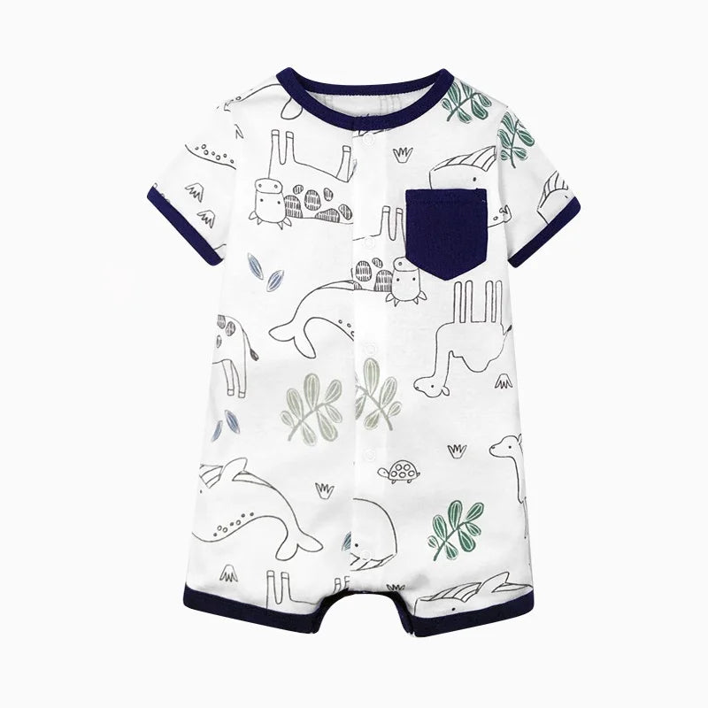 Baby Cartoon Print Cotton Short-Sleeve Summer Romper childrensterritory