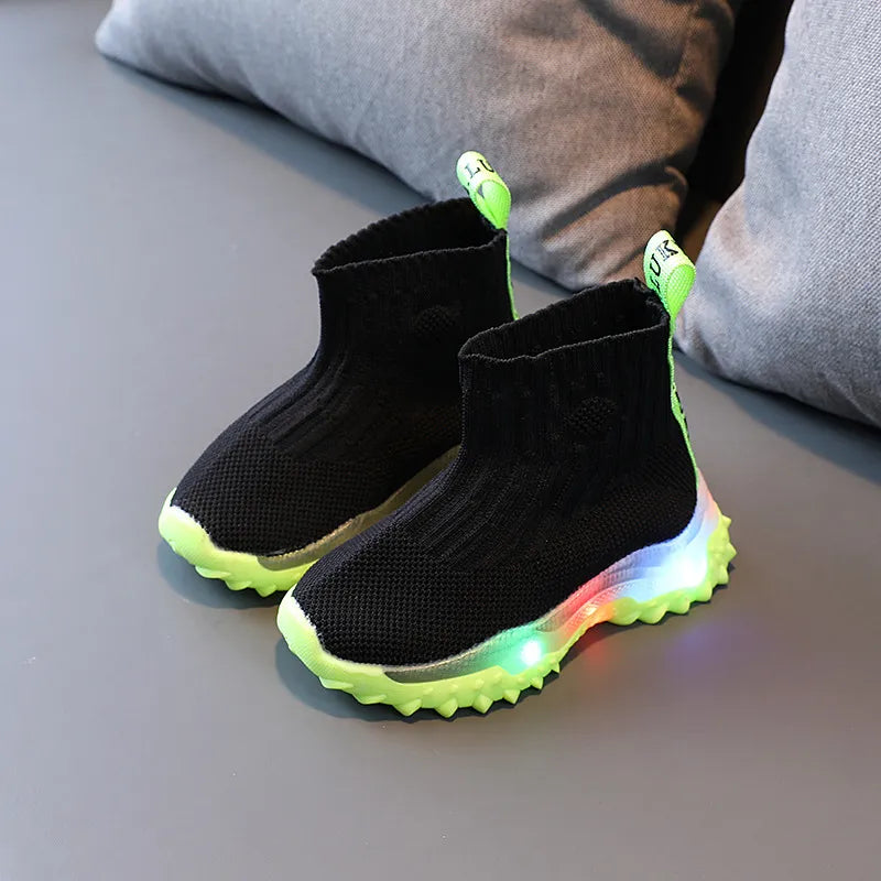 Kids Knitted Soft Sole LED Luminous Sneakers for Boys and Girls childrensterritory