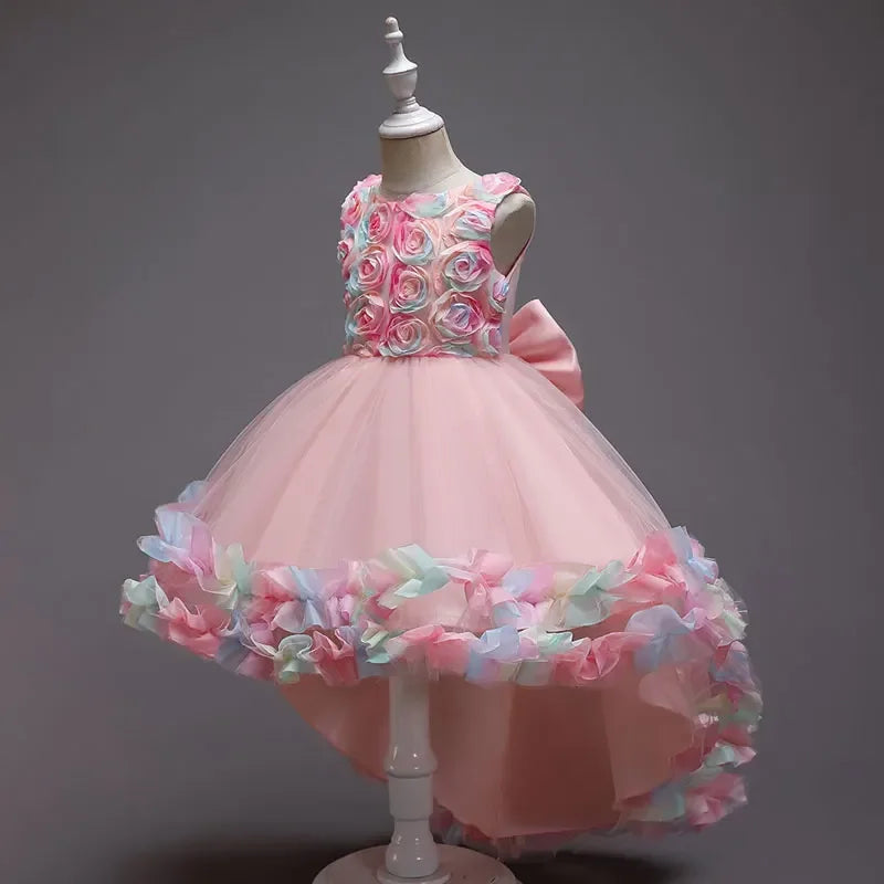 Layers Tulle Colorful 3D Flowers Little Princess Party Gown