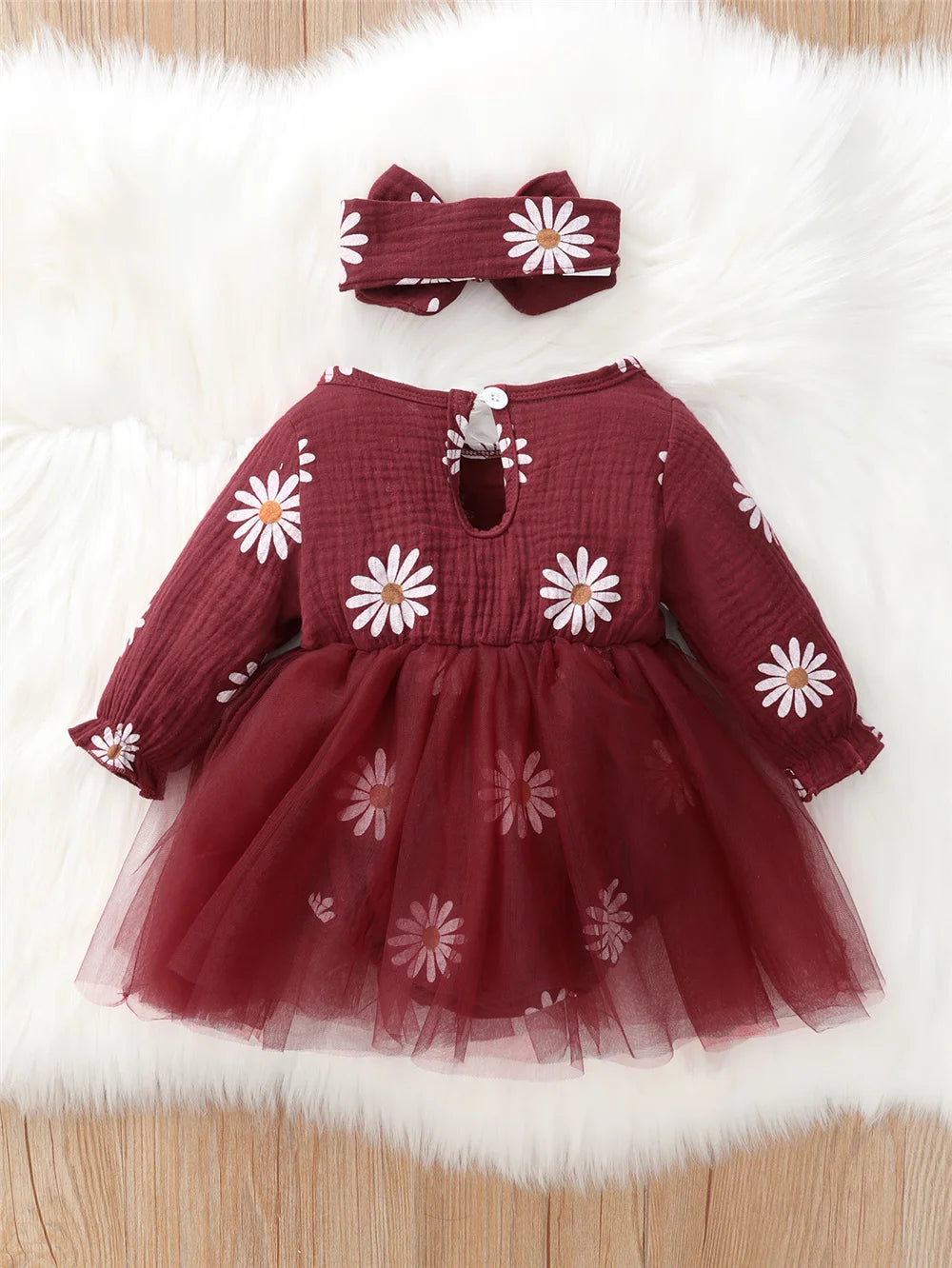 Baby Girl Flowers Print Tulle Bodysuit with Headband