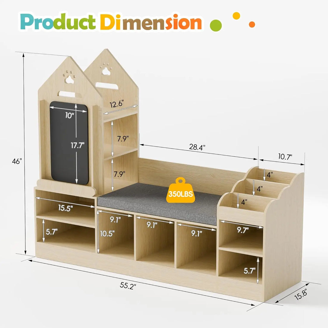 Kids Wooden Bookshelf with Chalkboard and Bench childrensterritory