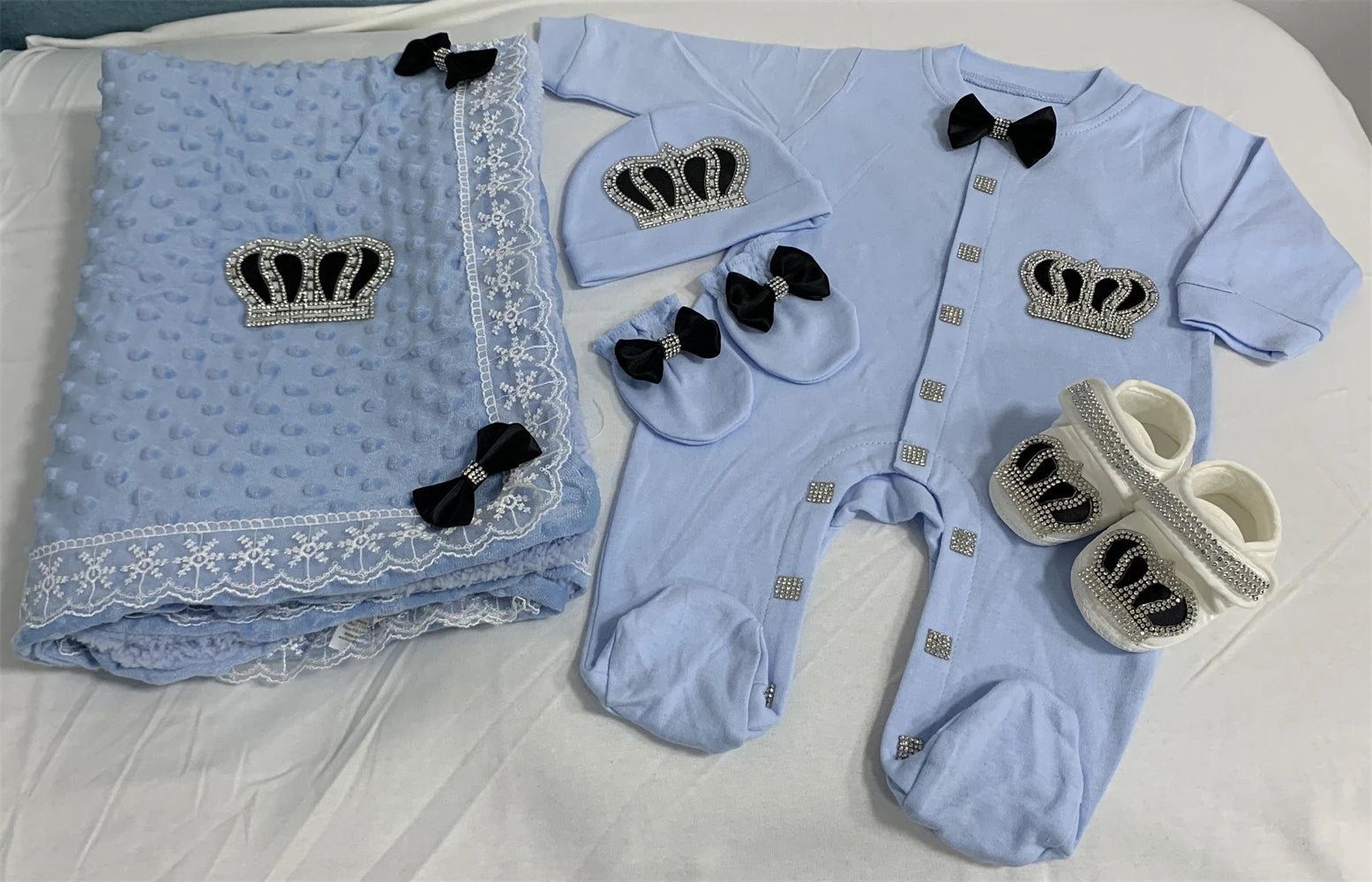 5pcs Sequin Bling Crown Design Baby Girl Welcome Home Outfits childrensterritory
